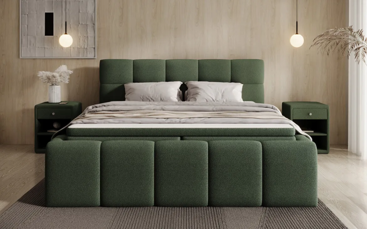 Designer Polsterbett Romy in Teddy Bouclé mit Stauraum inkl. Matratzen