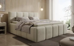 Designer Polsterbett Romy in Teddy Bouclé mit Stauraum inkl. Matratzen