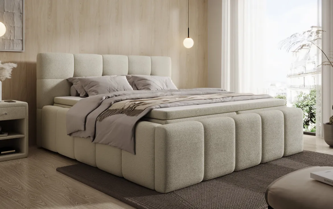 Designer Polsterbett Romy in Teddy Bouclé mit Stauraum inkl. Matratzen