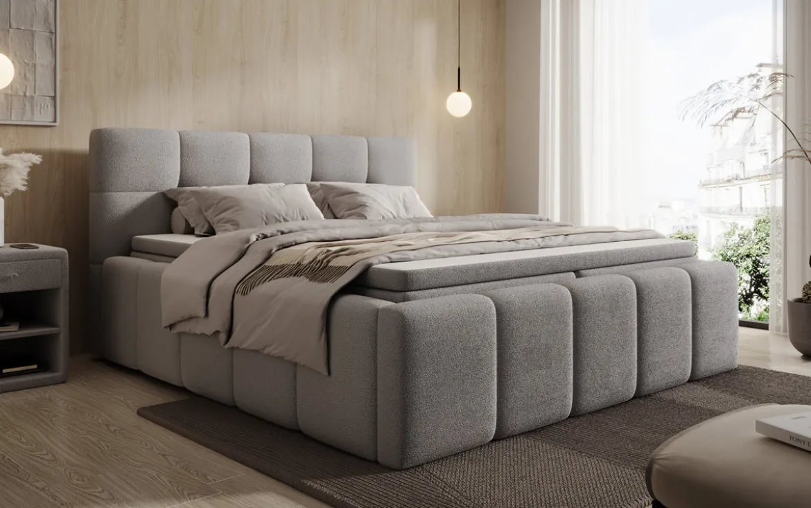 Designer Polsterbett Romy in Teddy Bouclé mit Stauraum inkl. Matratzen