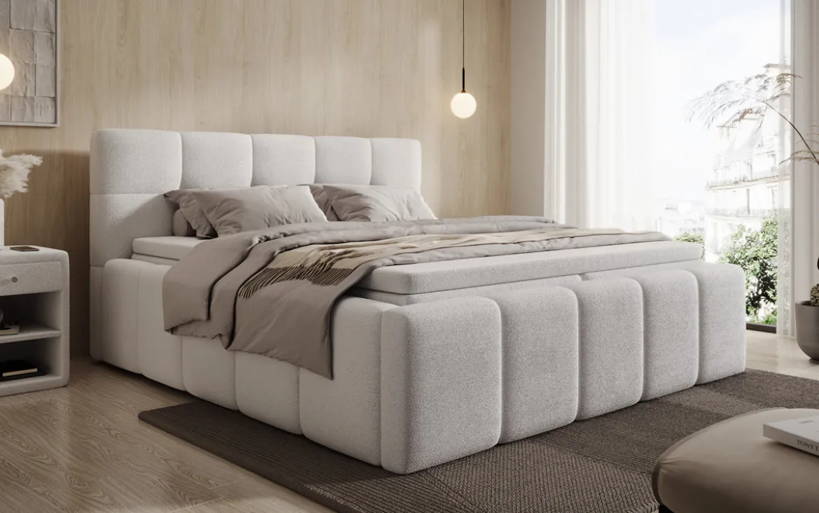Designer Polsterbett Romy in Teddy Bouclé mit Stauraum inkl. Matratzen
