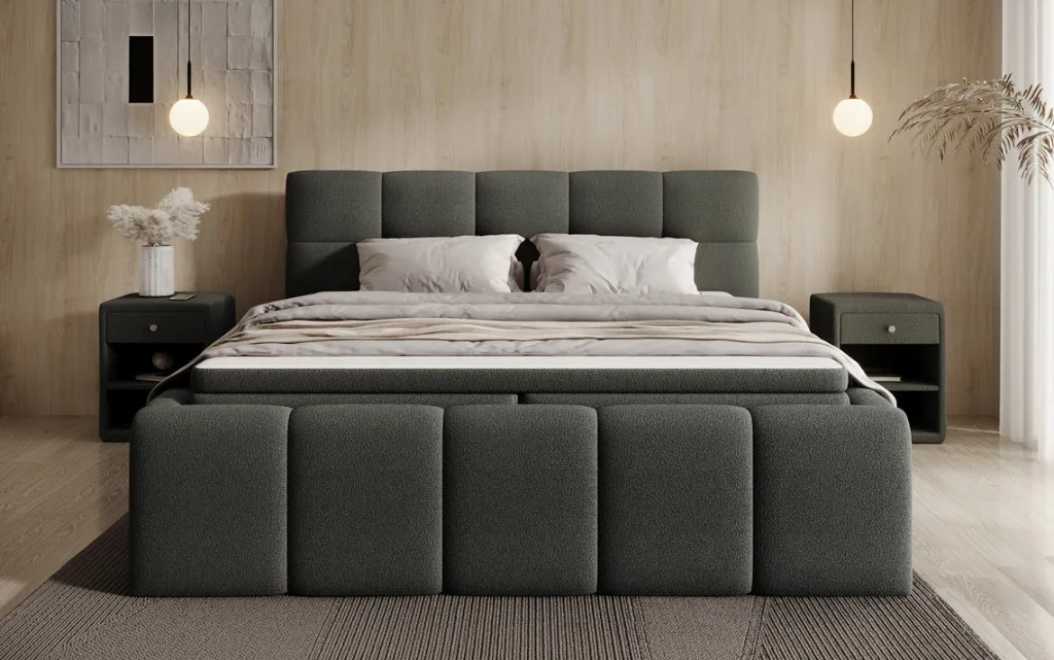 Designer Polsterbett Romy in Teddy Bouclé mit Stauraum inkl. Matratzen