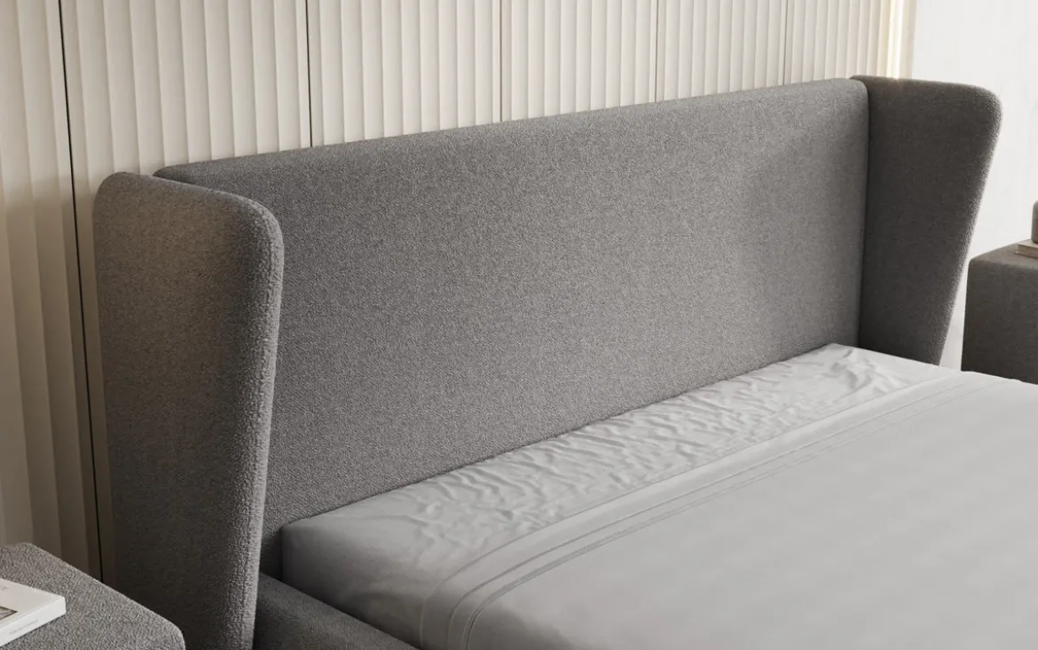 Designer Polsterbett Rosalie in Teddy Bouclé mit Stauraum