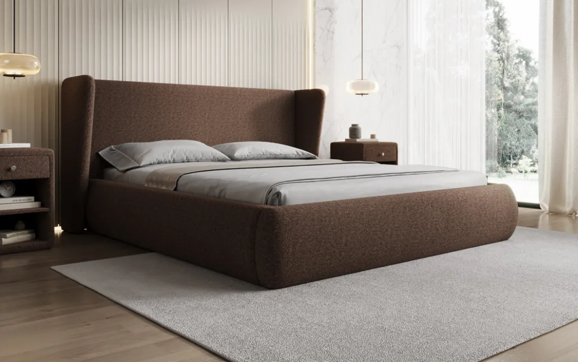 Designer Polsterbett Rosalie in Teddy Bouclé mit Stauraum