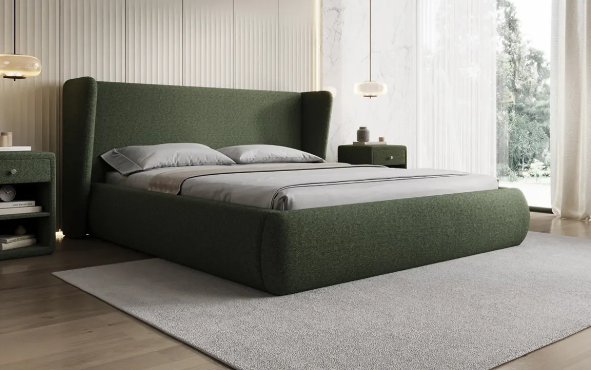 Designer Polsterbett Rosalie in Teddy Bouclé mit Stauraum