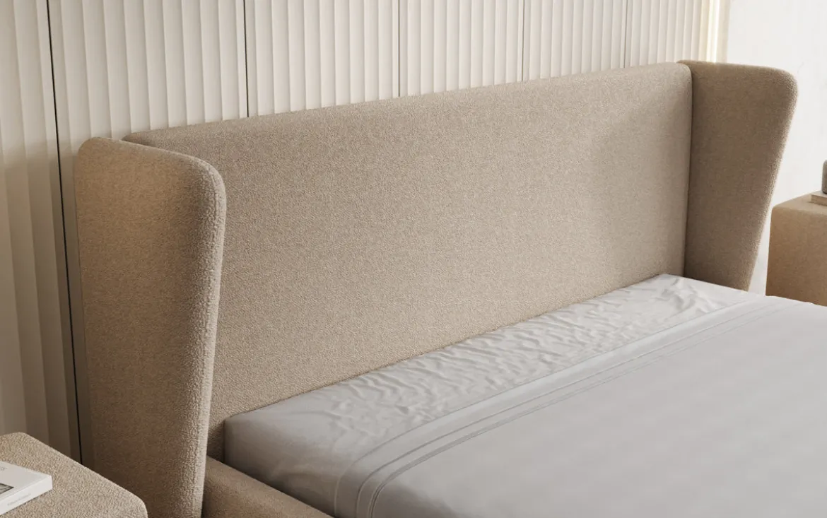 Designer Polsterbett Rosalie in Teddy Bouclé mit Stauraum