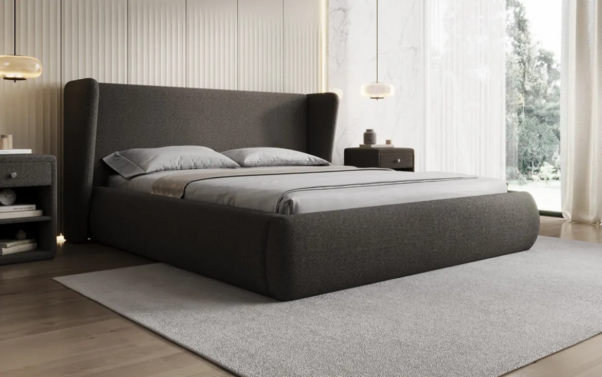 Designer Polsterbett Rosalie in Teddy Bouclé mit Stauraum