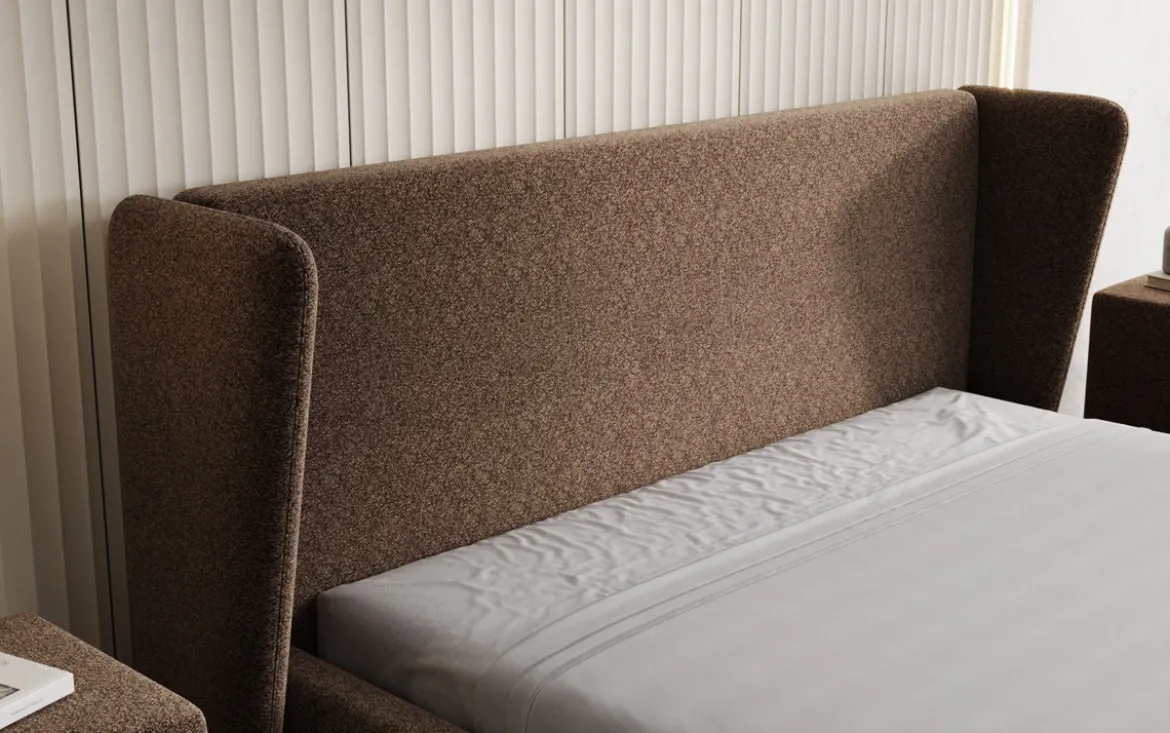 Designer Polsterbett Rosalie in Strukturstoff mit Stauraum