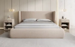 Designer Polsterbett Rosalie in Strukturstoff mit Stauraum