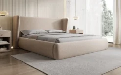 Designer Polsterbett Rosalie in Strukturstoff mit Stauraum