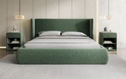 Designer Polsterbett Rosalie in Strukturstoff mit Stauraum