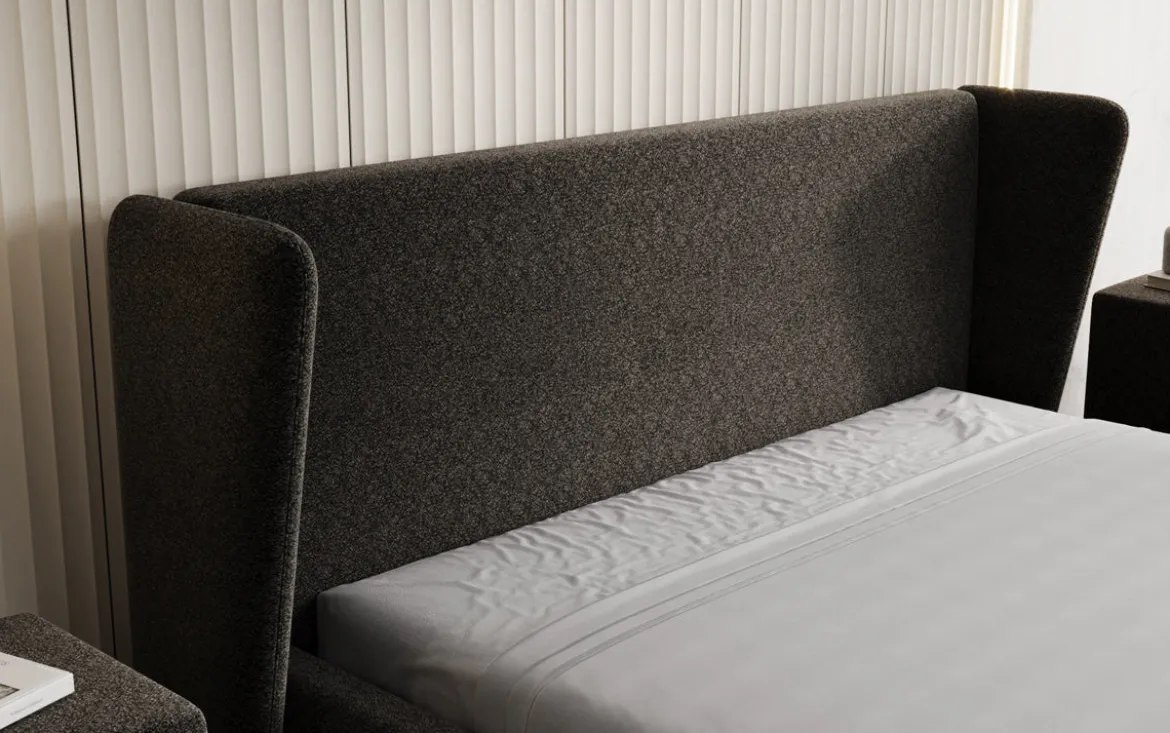 Designer Polsterbett Rosalie in Strukturstoff mit Stauraum