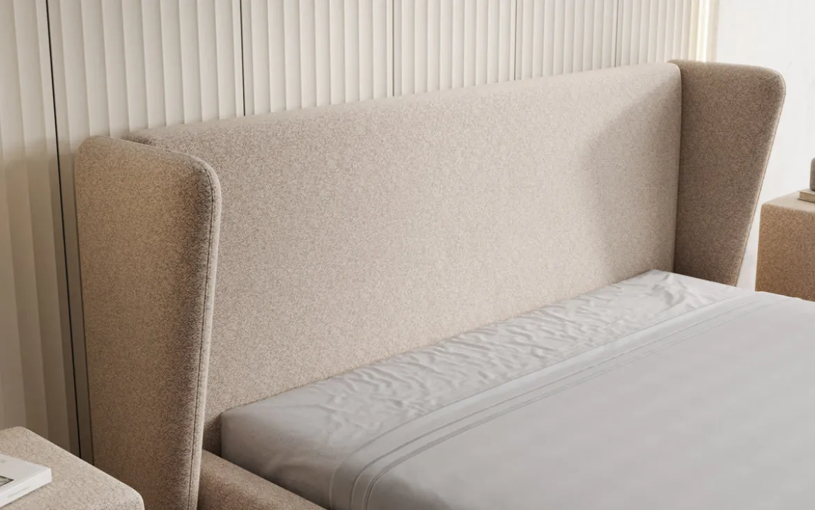 Designer Polsterbett Rosalie in Strukturstoff mit Stauraum