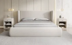 Designer Polsterbett Rosalie in Strukturstoff mit Stauraum