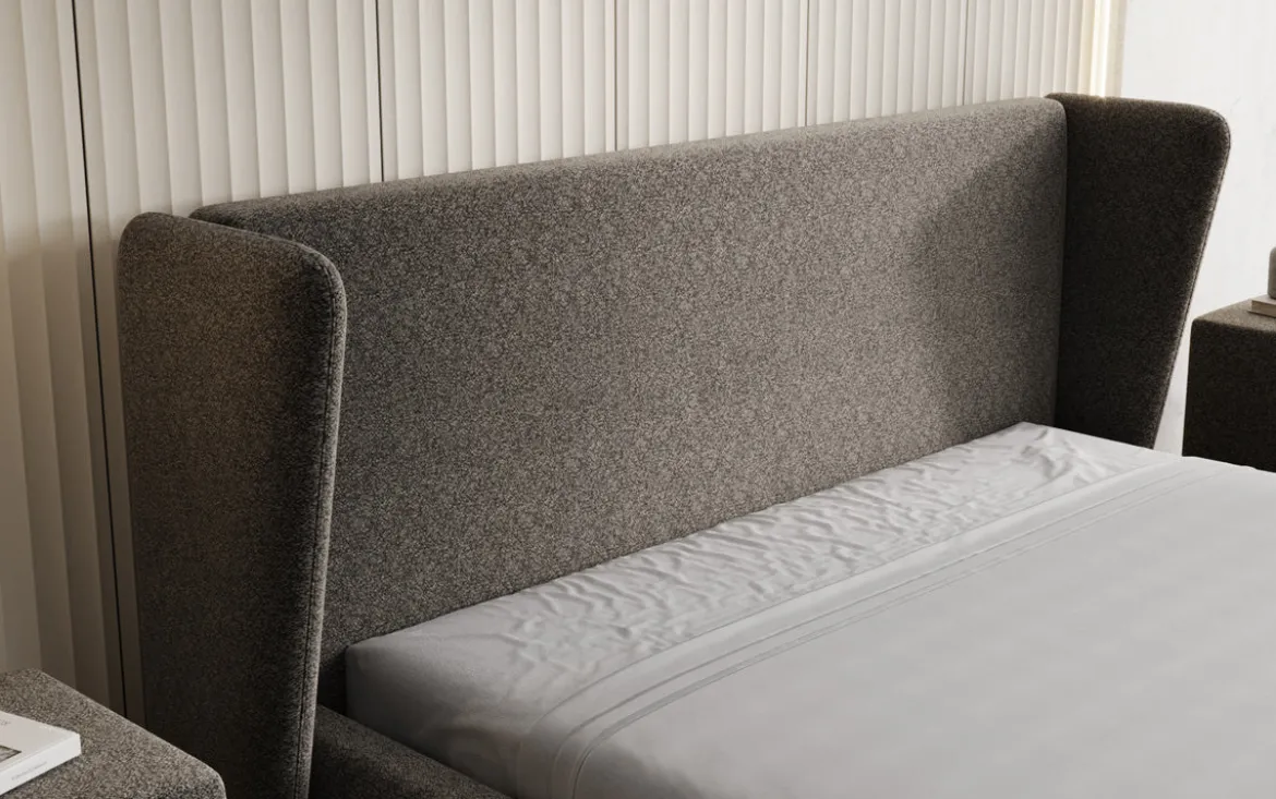 Designer Polsterbett Rosalie in Strukturstoff mit Stauraum