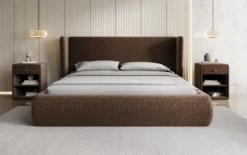 Designer Polsterbett Rosalie in Strukturstoff mit Stauraum