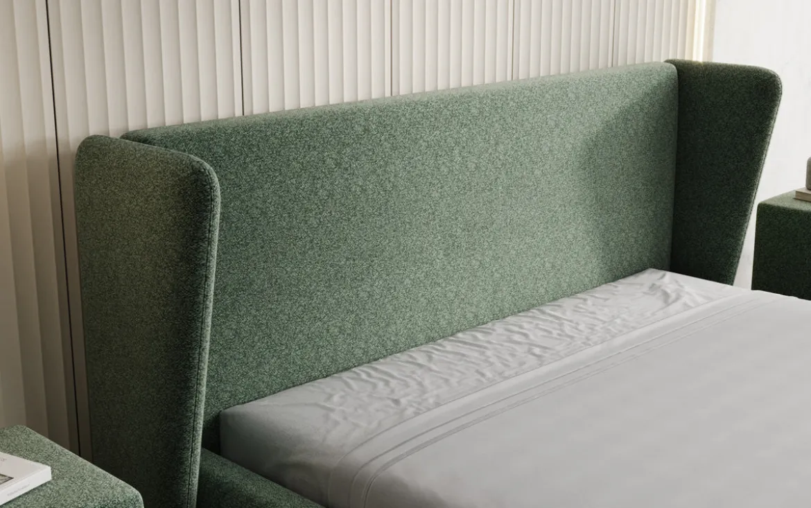 Designer Polsterbett Rosalie in Strukturstoff mit Stauraum