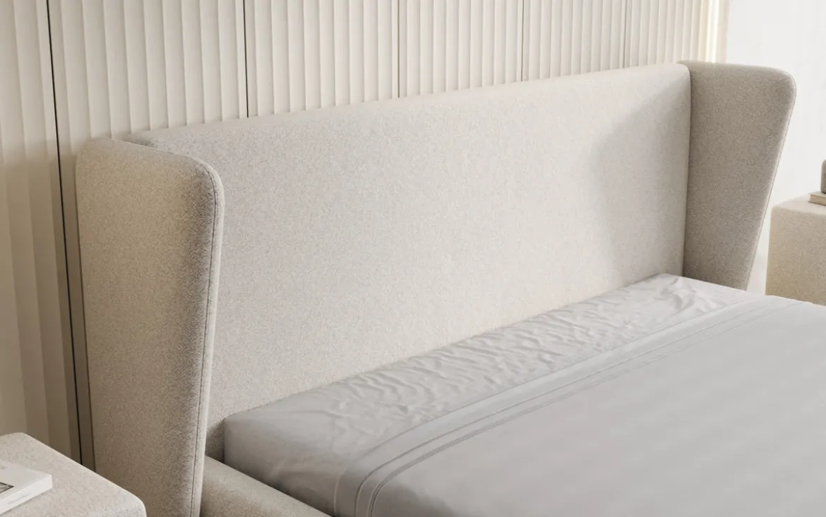 Designer Polsterbett Rosalie in Strukturstoff mit Stauraum