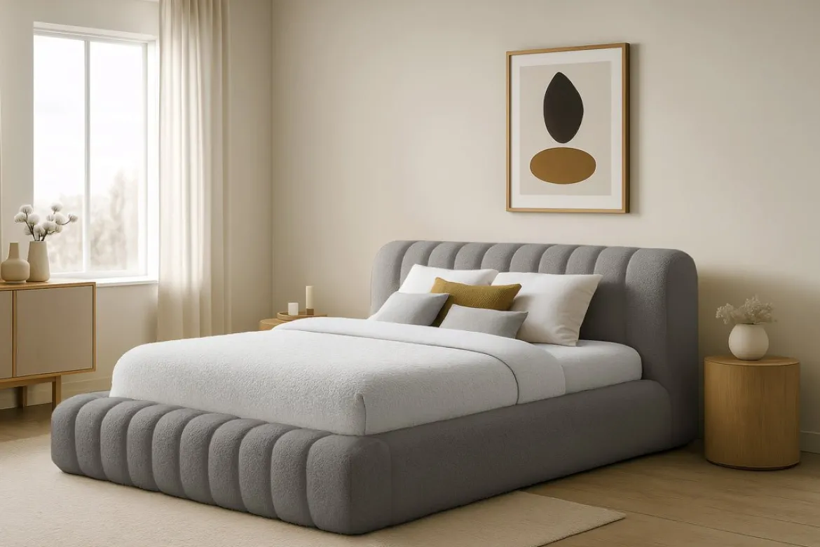 Designer Polsterbett Selene Bouclé mit Stauraum