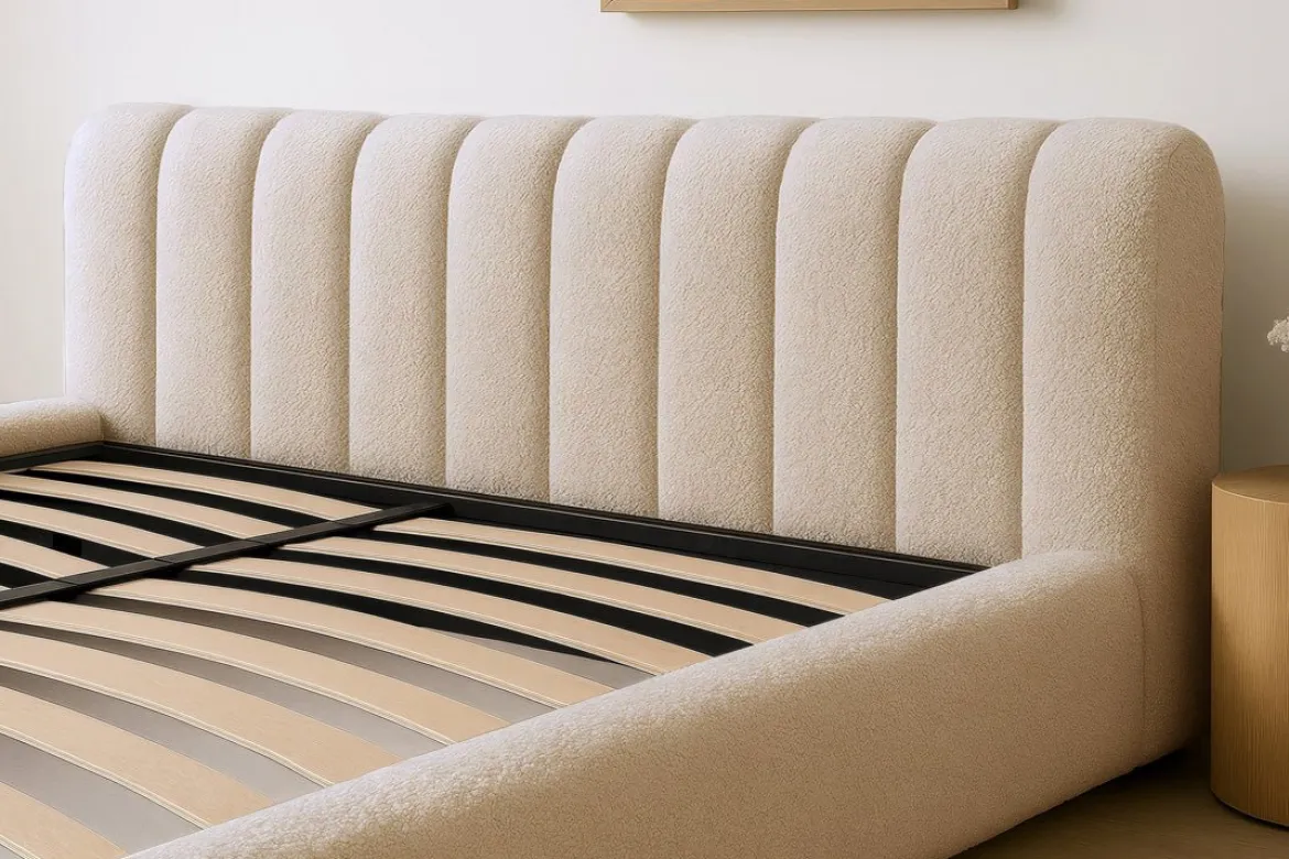 Designer Polsterbett Selene Bouclé mit Stauraum