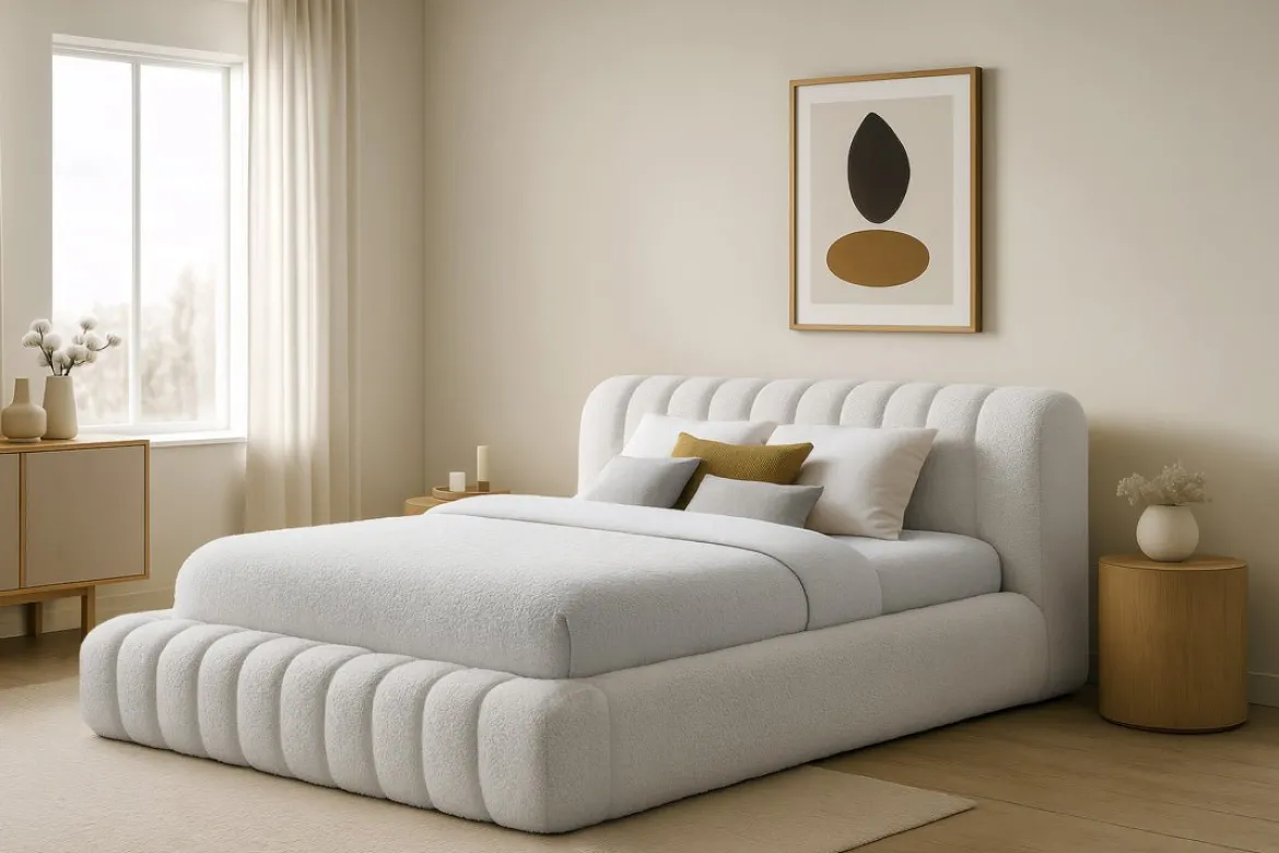 Designer Polsterbett Selene Bouclé mit Stauraum