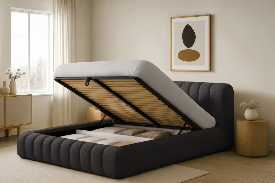 Designer Polsterbett Selene Bouclé mit Stauraum