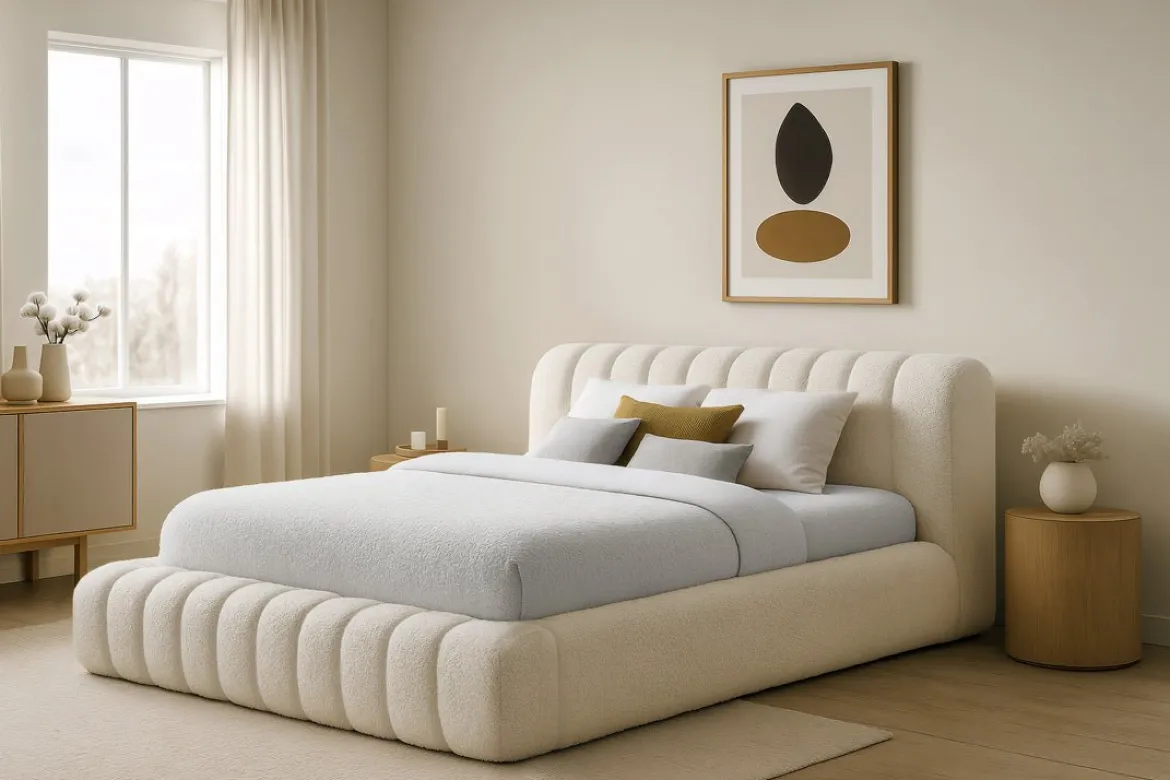Designer Polsterbett Selene Bouclé mit Stauraum