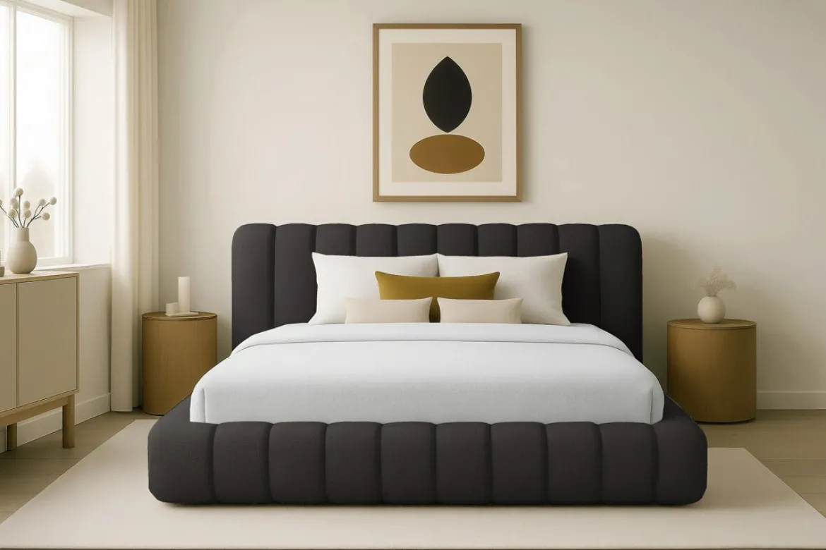 Designer Polsterbett Selene Bouclé mit Stauraum