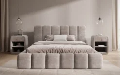 Designer Polsterbett Tevara in Cord mit Stauraum