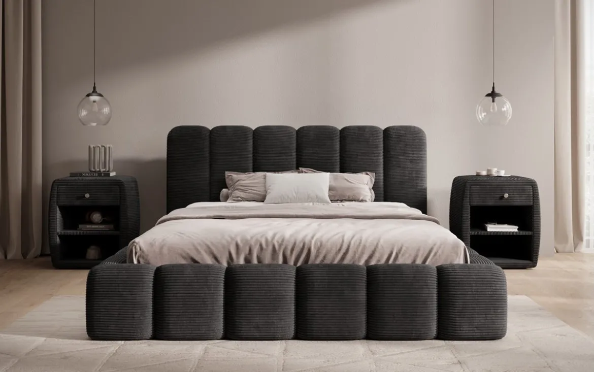 Designer Polsterbett Tevara in Cord mit Stauraum