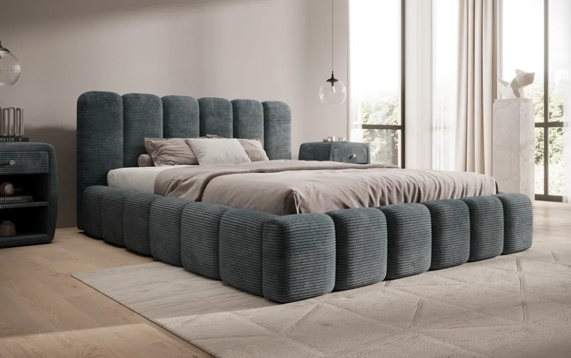 Designer Polsterbett Tevara in Cord mit Stauraum