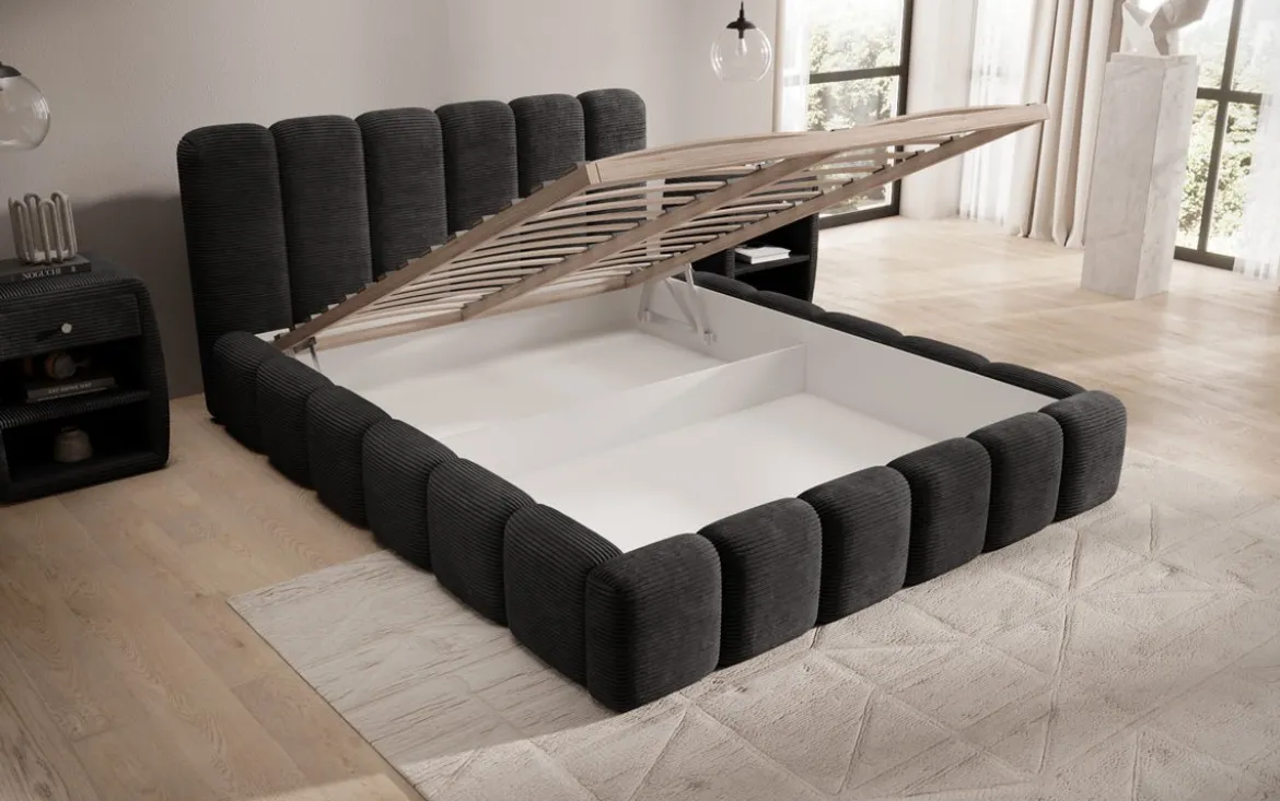 Designer Polsterbett Tevara in Cord mit Stauraum