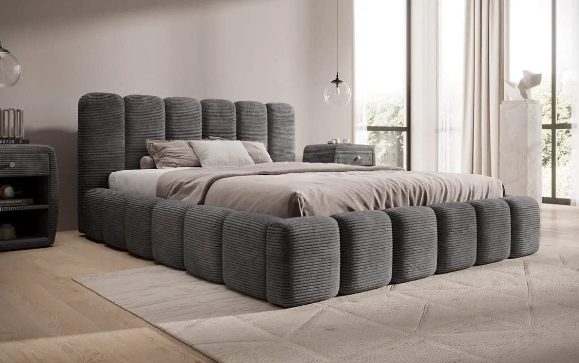 Designer Polsterbett Tevara in Cord mit Stauraum