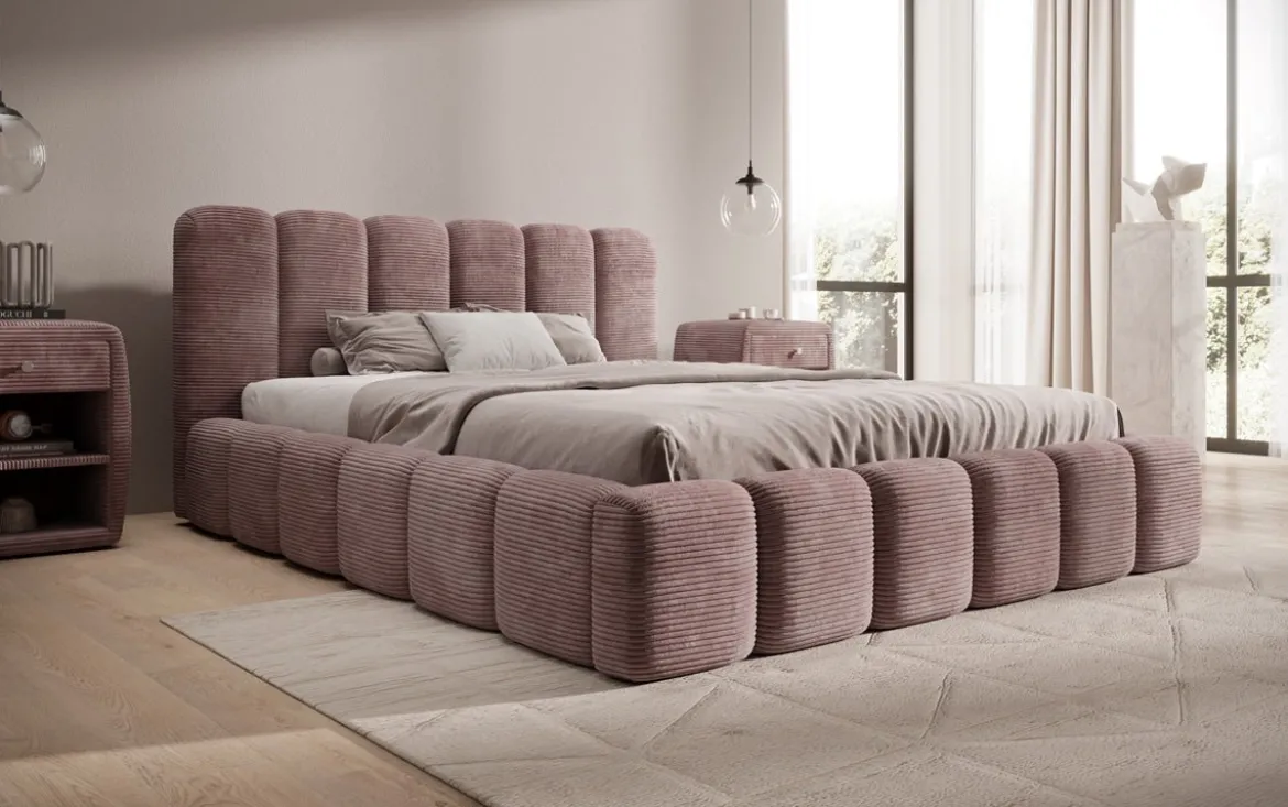 Designer Polsterbett Tevara in Cord mit Stauraum