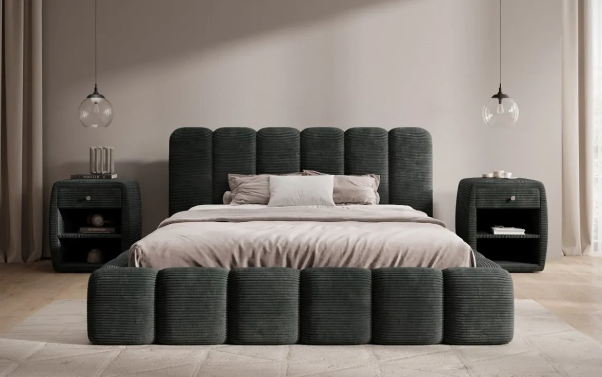 Designer Polsterbett Tevara in Cord mit Stauraum