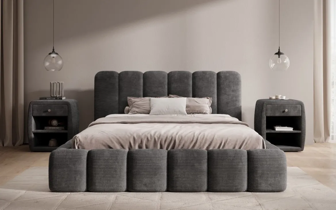 Designer Polsterbett Tevara in Cord mit Stauraum