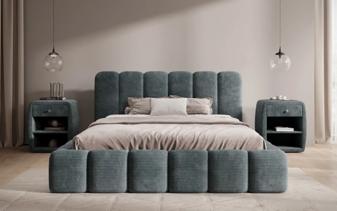 Designer Polsterbett Tevara in Cord mit Stauraum