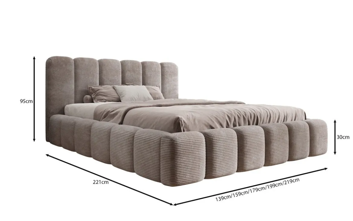 Designer Polsterbett Tevara in Cord mit Stauraum