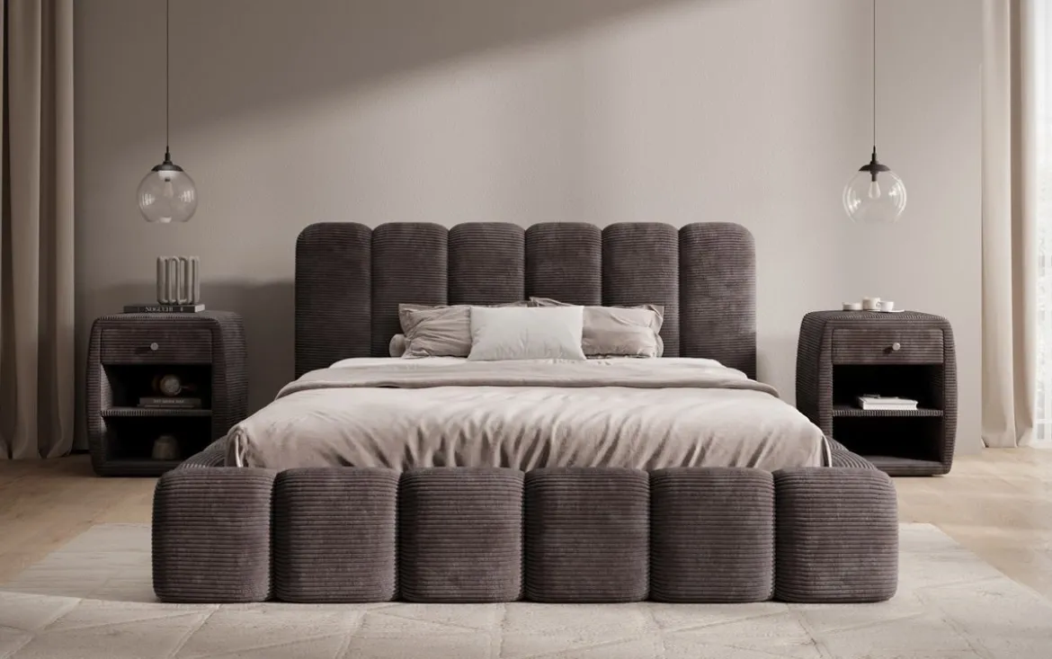 Designer Polsterbett Tevara in Cord mit Stauraum