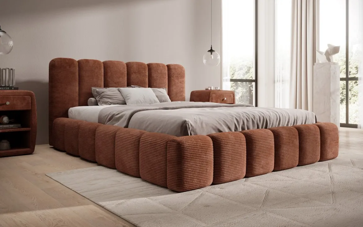 Designer Polsterbett Tevara in Cord mit Stauraum