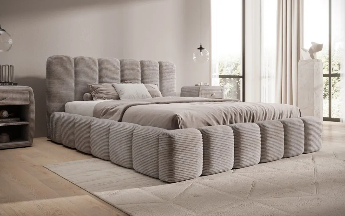 Designer Polsterbett Tevara in Cord mit Stauraum