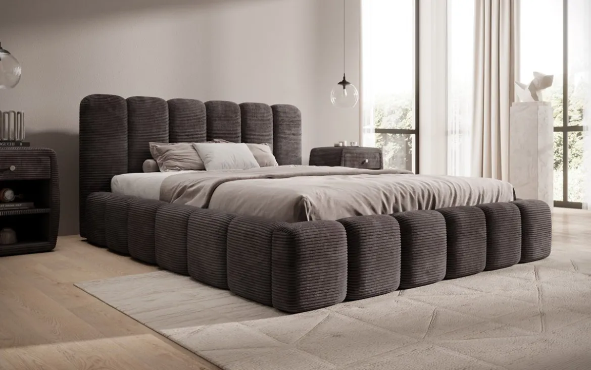 Designer Polsterbett Tevara in Cord mit Stauraum
