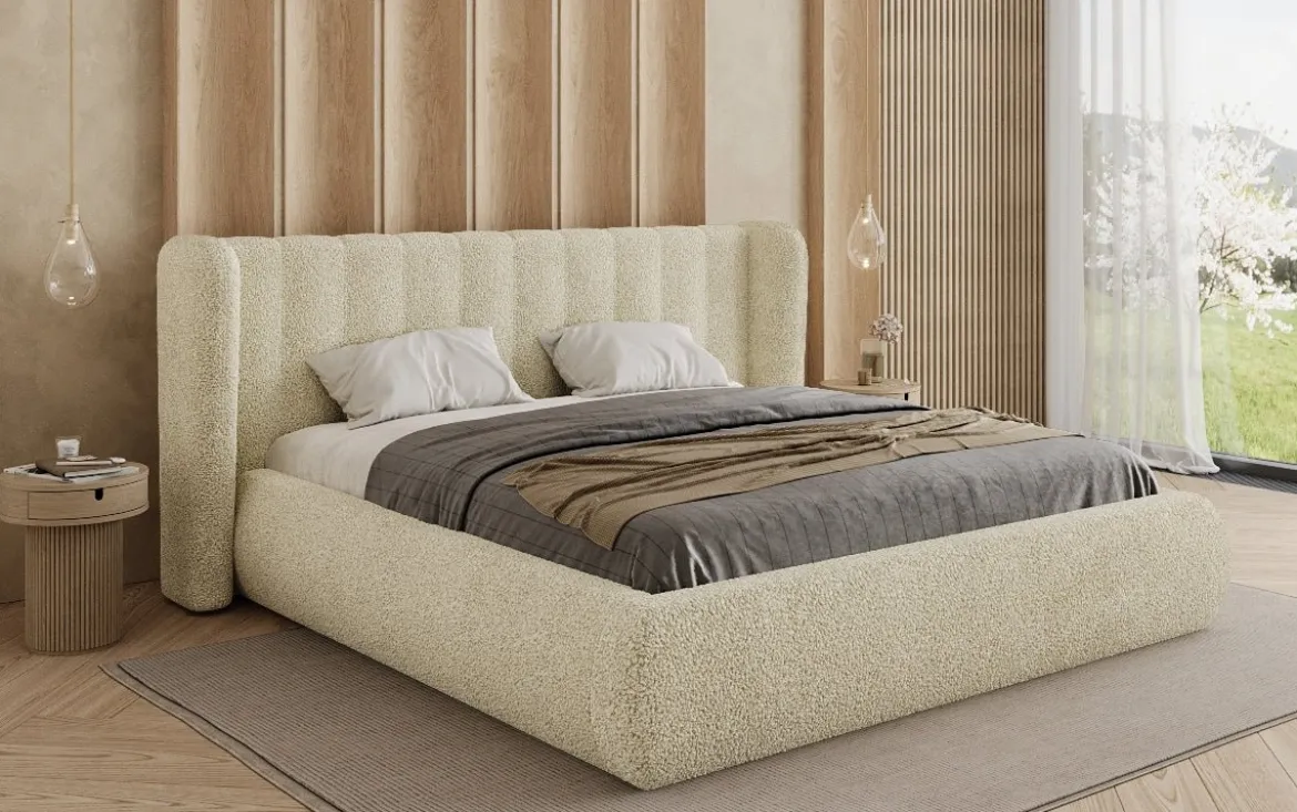 Designer Polsterbett Valentina Bouclé mit Stauraum