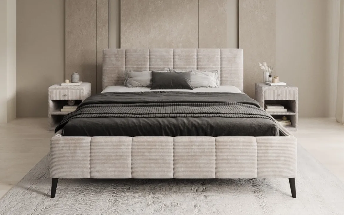 Designer Polsterbett Valerio in Cord mit höhenverstellbarem Lattenrost