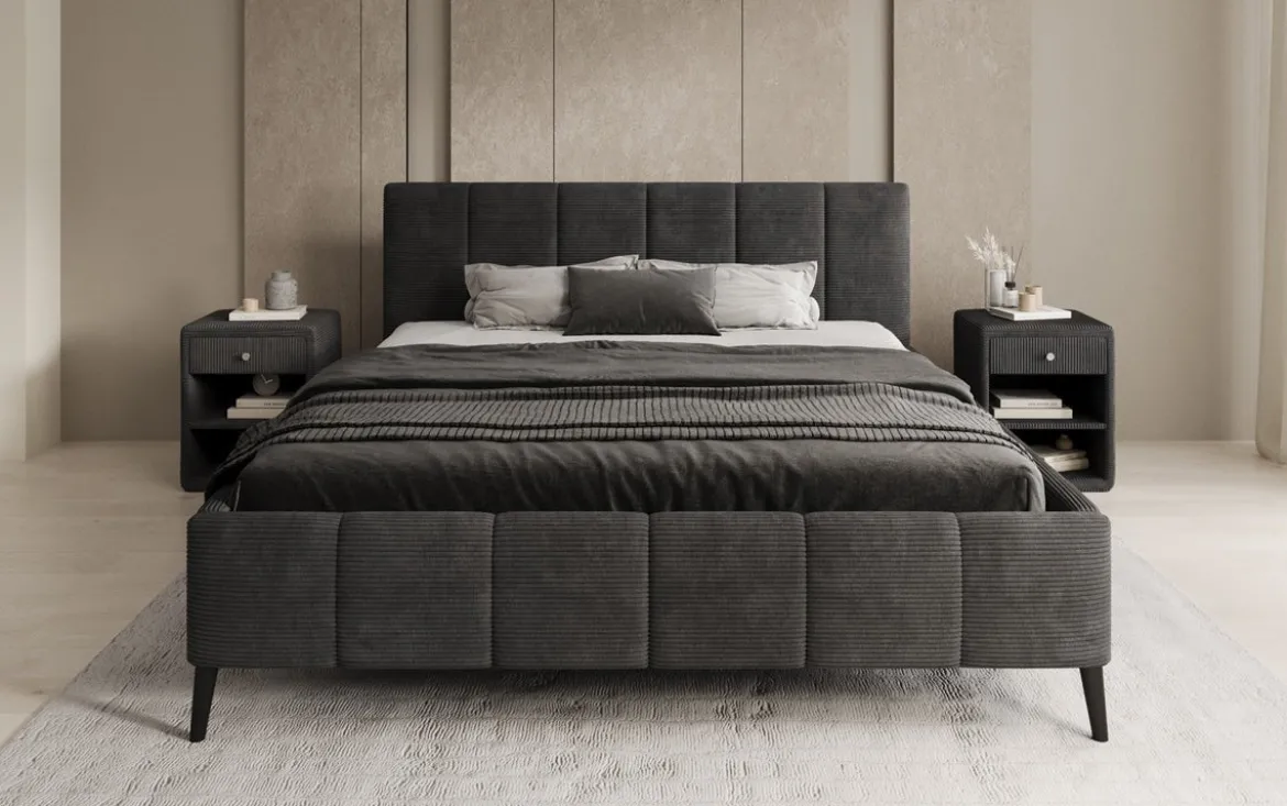 Designer Polsterbett Valerio in Cord mit höhenverstellbarem Lattenrost