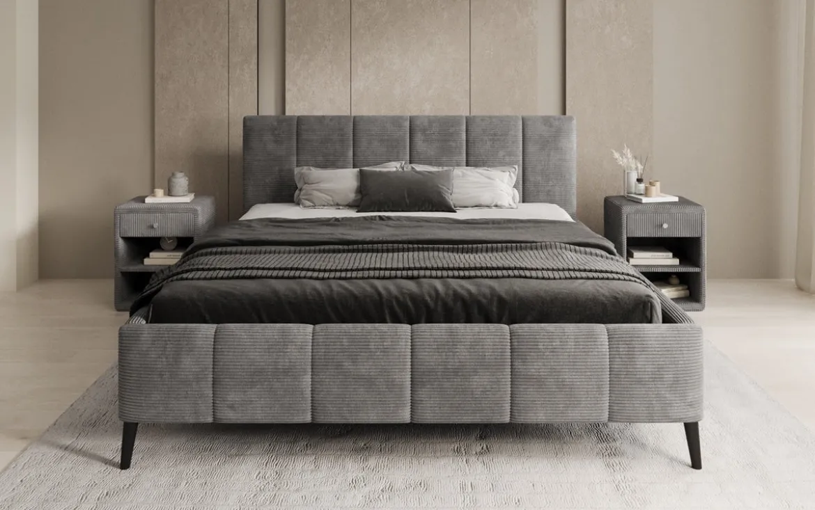 Designer Polsterbett Valerio in Cord mit höhenverstellbarem Lattenrost