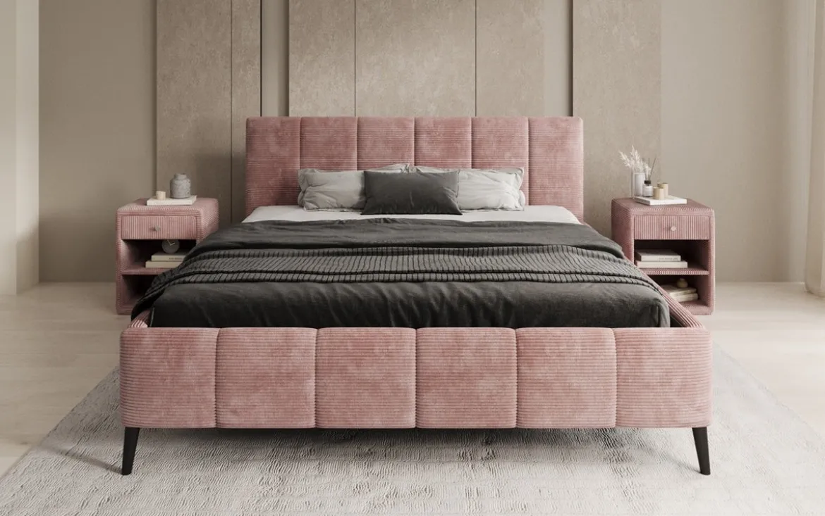 Designer Polsterbett Valerio in Cord mit höhenverstellbarem Lattenrost