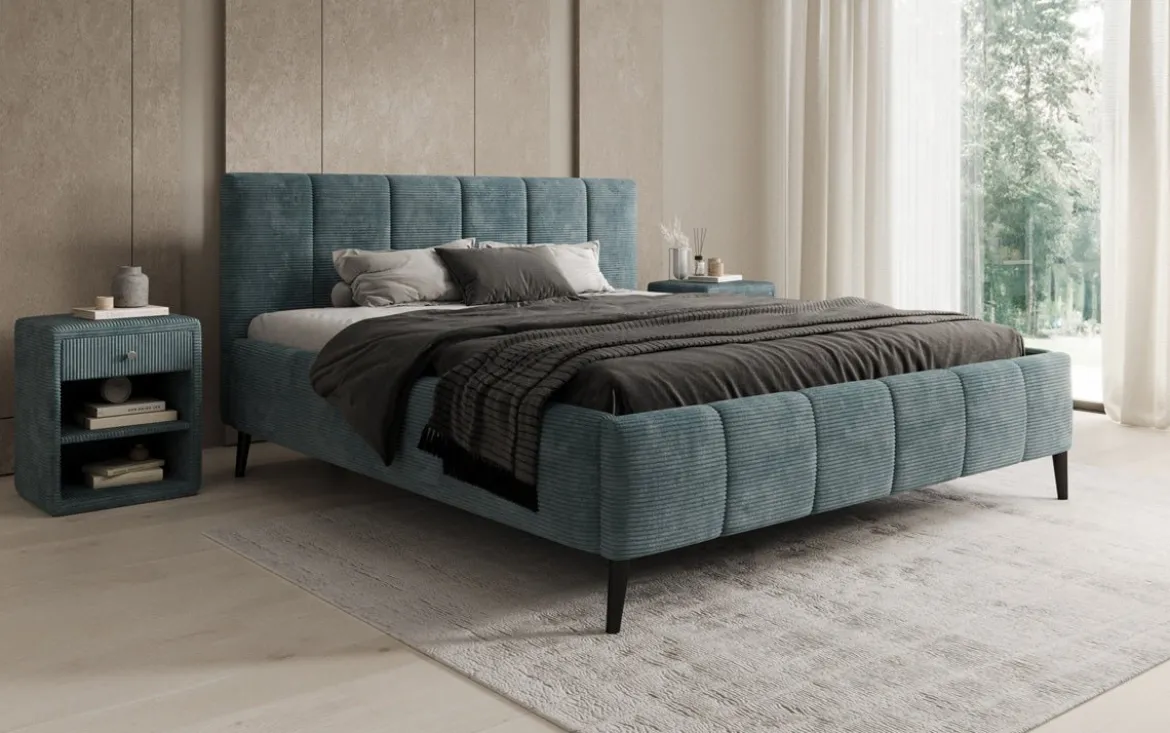 Designer Polsterbett Valerio in Cord mit höhenverstellbarem Lattenrost
