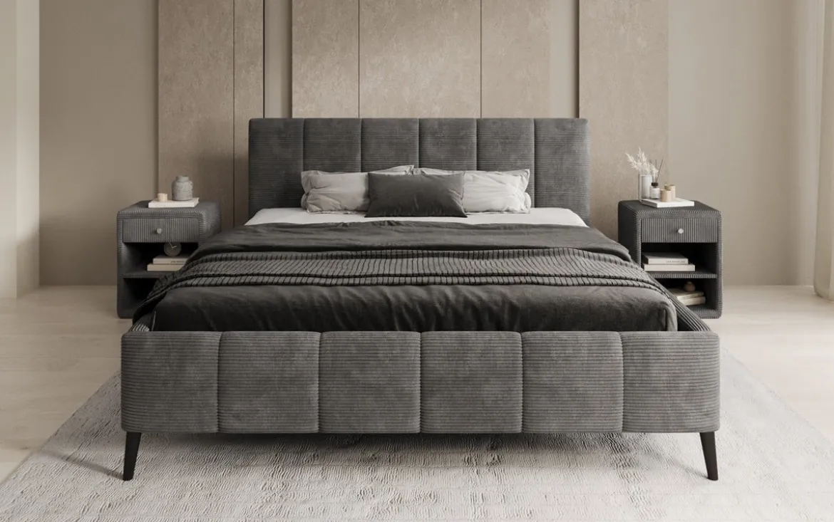Designer Polsterbett Valerio in Cord mit höhenverstellbarem Lattenrost