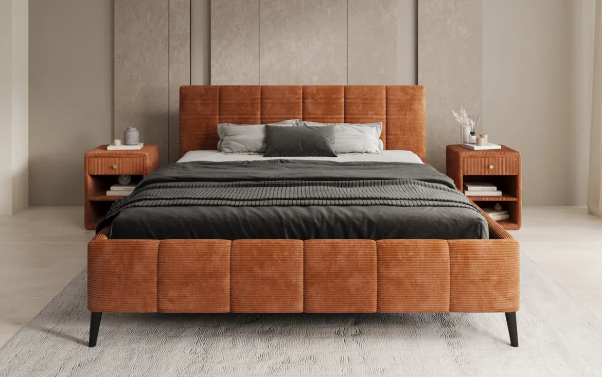 Designer Polsterbett Valerio in Cord mit höhenverstellbarem Lattenrost